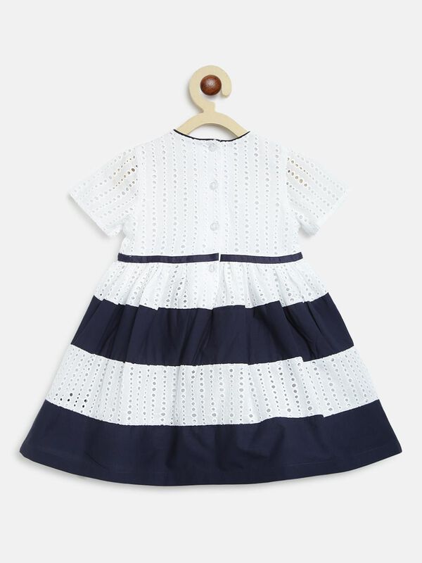 Girls White And Navy Short Sleeve Woven Dress image number null